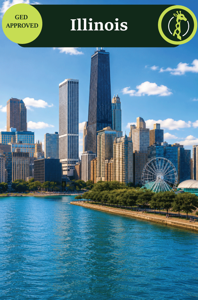 The Chicago skyline at dusk along Lake Michigan.