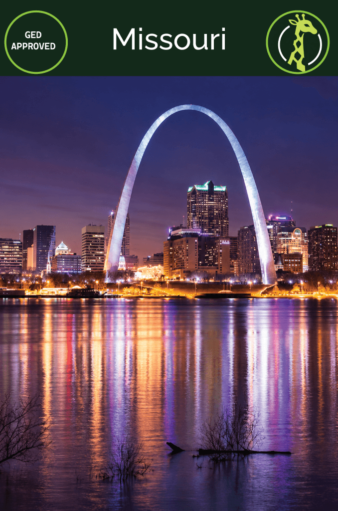 The St. Louis skyline at dusk with the Gateway Arch.